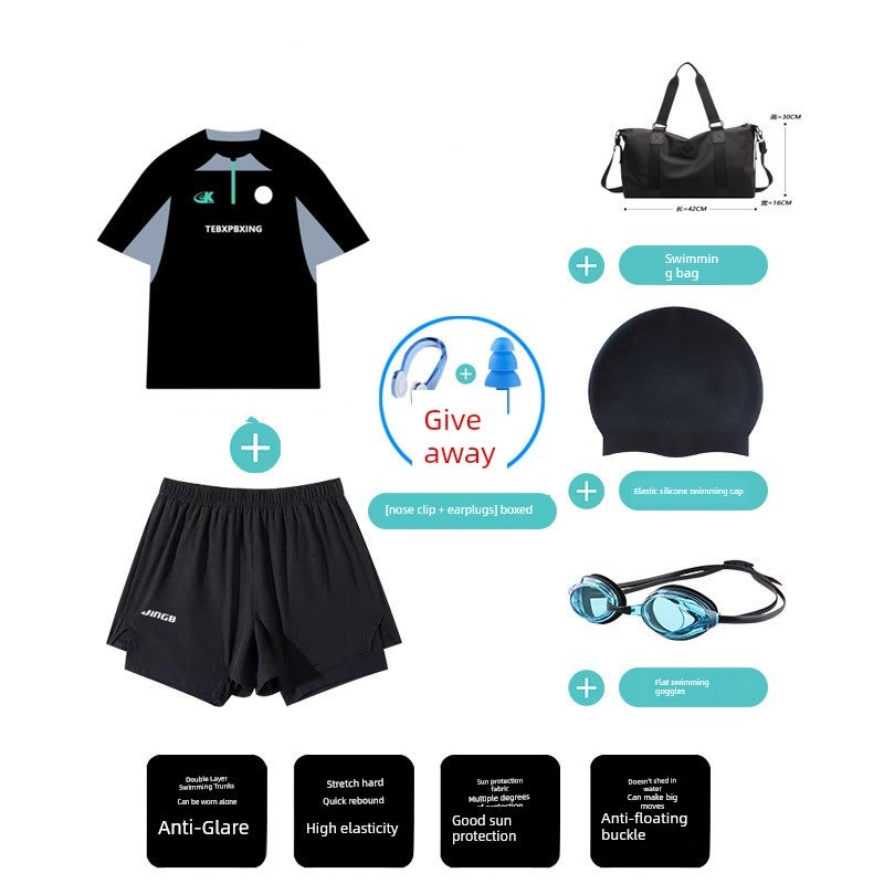 Swimming trunks men's swimsuit set hot spring chest binding anti-embarrassment quick-drying plus size beach hot spring swimming trunks equipment full set - Image 2