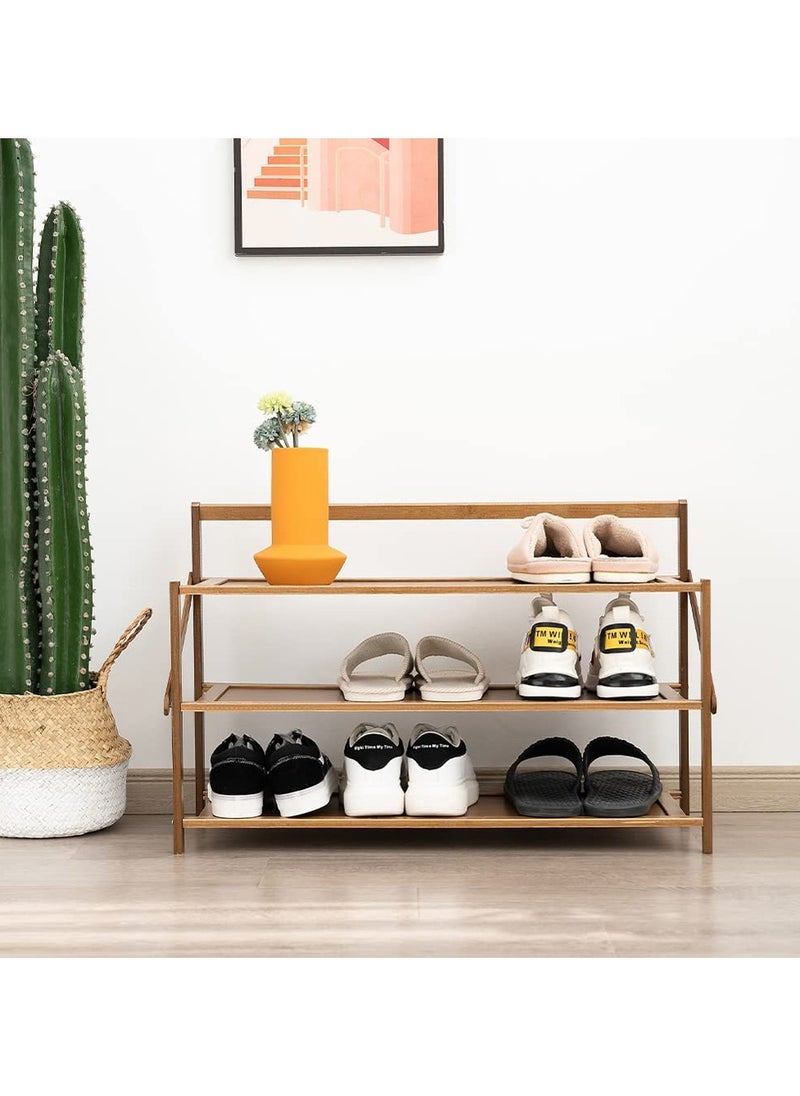 LINGWEI - Wooden Shoes Rack Foldable Bamboo Shoe Cabinet Storage Organizer - Image 1
