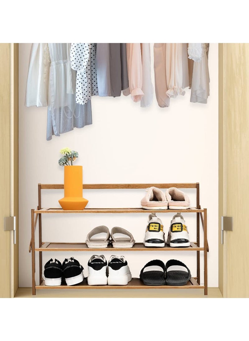 LINGWEI - Wooden Shoes Rack Foldable Bamboo Shoe Cabinet Storage Organizer - Image 1