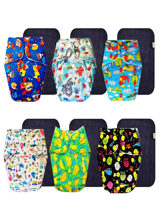 Dumbledo Premium Cloth Diaper with Black Insert (Pack of 6) | Soft & Gentle | Reusable & Washable | Travel Friendly | Worry-Free Diapering | 3 Months - 3 Years | Unisex Baby - Image 1