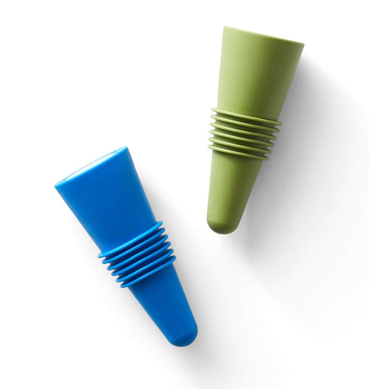 Rabbit Wine and Beverage Bottle Stoppers with Grip Top (Blue, Set of 2) - Image 1