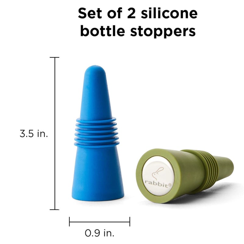 Rabbit Wine and Beverage Bottle Stoppers with Grip Top (Blue, Set of 2) - Image 2