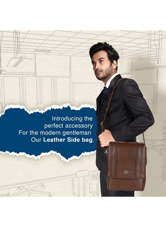 HAMMONDS FLYCATCHER حقيبة كتف جلدية أصلية من هاموندز فلاي كاتشر للرجال، حقيبة جانبية أنيقة وواسعة للرجال، حقيبة عبر الجسم للاستخدام اليومي، السفر، حزام قابل للتعديل، ضمان لمدة سنة - براش وود (بني) - Image 2