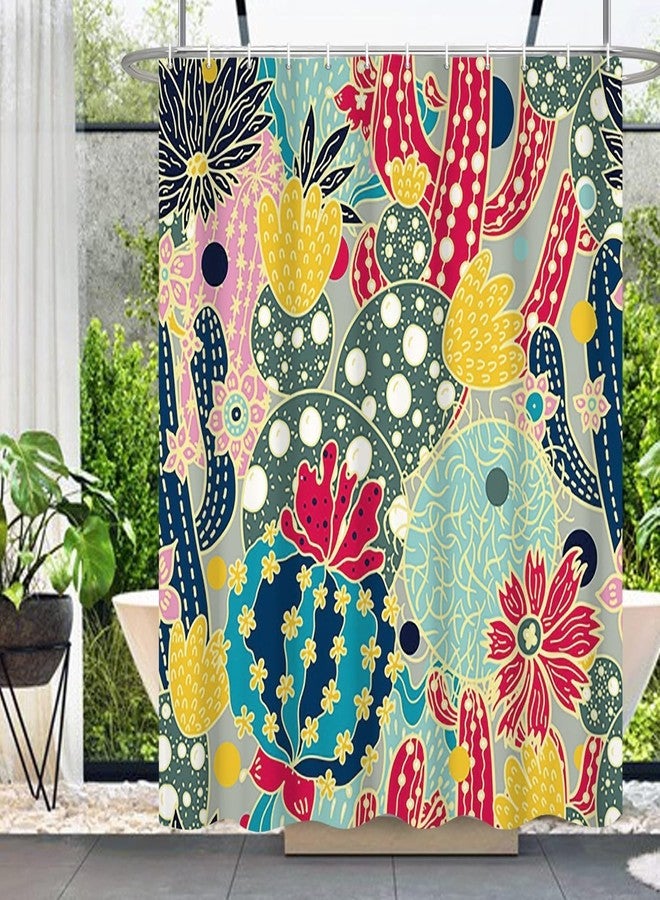 Umpoo Boho Cactus Shower Curtain for Bathroom Green and Red Tropical Colorful Plant Shower Curtain with Hooks Waterproof Polyester Fabric Modern Artistic Decorative Shower Curtain, 72x72 Inch - Image 4