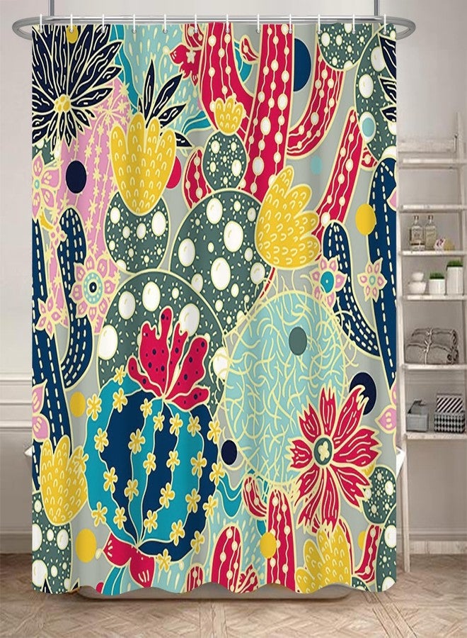 Umpoo Boho Cactus Shower Curtain for Bathroom Green and Red Tropical Colorful Plant Shower Curtain with Hooks Waterproof Polyester Fabric Modern Artistic Decorative Shower Curtain, 72x72 Inch - Image 2