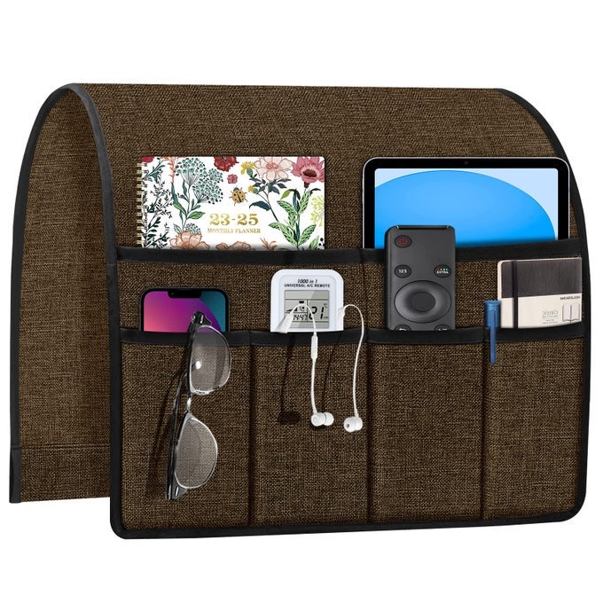 Armchair Caddy for Couch Remote Control Holder Recliner Armrest Organizer Non Slip Sofa Arm Chair Caddie with 6 Pocket Storage for Magazine Tablet Phone iPad Chocolate