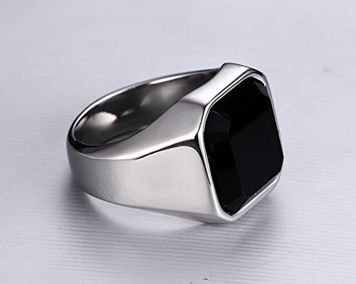MEALGUET Jewelry Fashion Stainless Steel Signet Ring with Black Agate for Men, Size 12 - Image 3