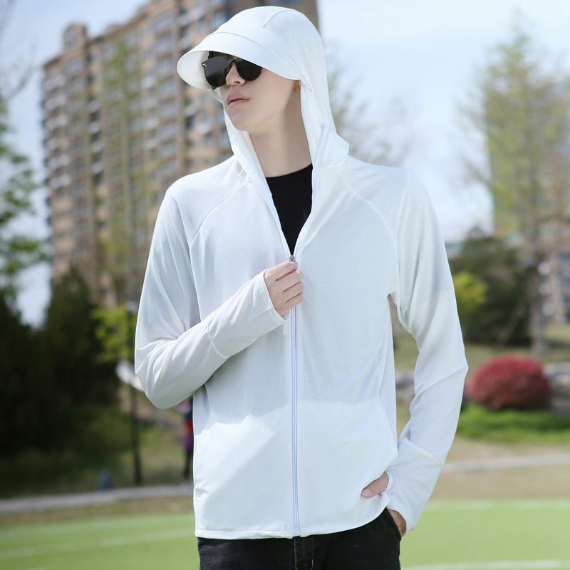 Generic Ice Silk Sun Protection Clothing for Men and Women New Summer Anti-Uv Long-Sleeved Ultra-Thin Blouse Fishing and Cycling Sun Protection Clothing White 