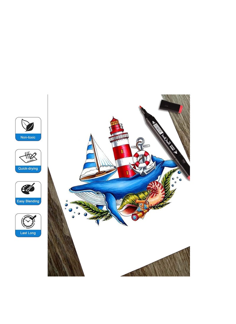 Gelanti Permanent Art Markers Set, 60 Colors, Graphic Drawing Markers, Dual Tip Sketch Markers for Design, Drawing, Graffiti, Coloring, Outlining, Shading (60)