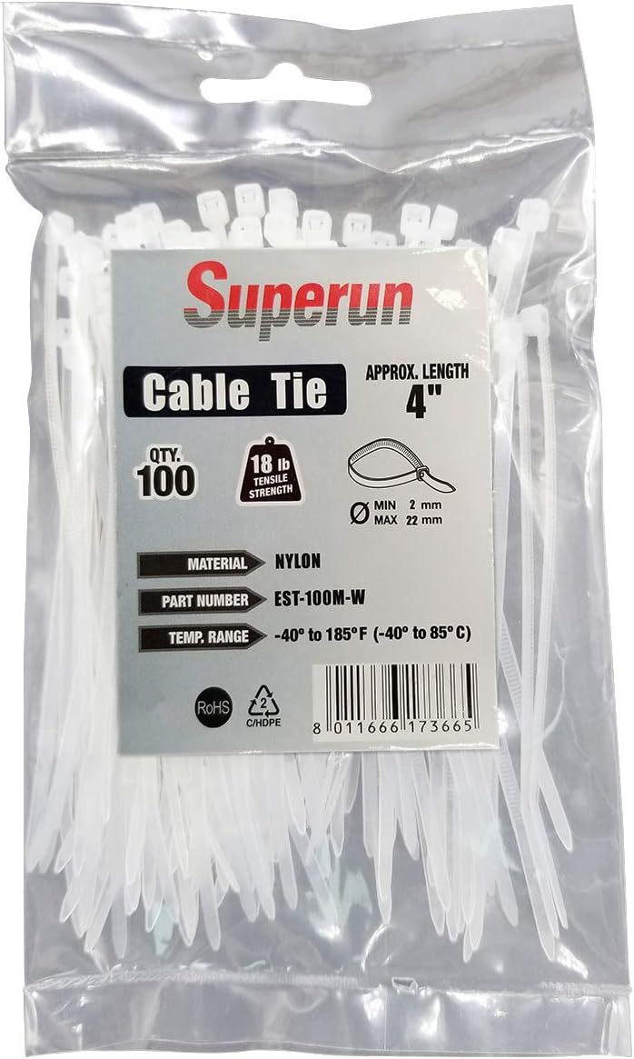Superun Clear Zip Ties 4 Inch, 18 Lbs Tensile Strength Mini Wire Ties (Industrial Grade Cable Ties) Pack of 100 White - Image 1