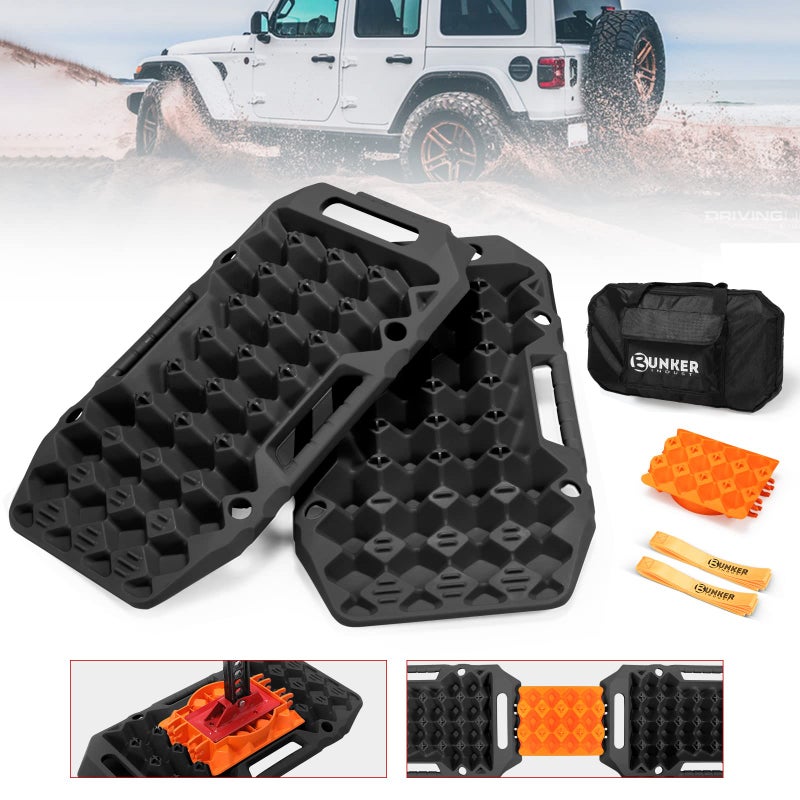 BUNKER INDUST BUNKER INDUST Offroad Traction Boards with Jack BaseMultifunctional Extendable Recovery Track Tire Traction Mat Snow Mud Sand Ramp4X4 ATV UTV SUV Truck Traction Pads with BagBlack Gen 8 