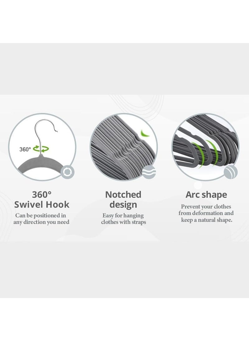 D'HOME D'Home Non-Slip Velvet Hangers – Ultra-Thin Suit Hangers with 360° Swivel Hook – Strong & Space-Saving Clothes Hangers for Kandora, Abaya, Kaftan – Hold Up to 10 lbs – Grey (Pack of 50)  - Image 5