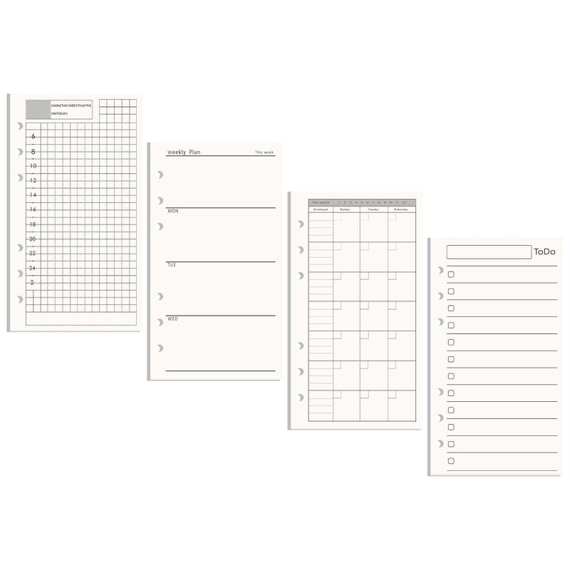 AxeWoodz A6 Refill Paper 4 Pack Undated Daily, Weekly, Monthly Plan and To Do List, Loose Leaf 6 Holes Filler Paper Planner Refills Binder Inserts - Image 1