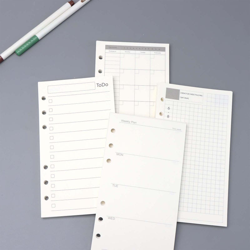 AxeWoodz A6 Refill Paper 4 Pack Undated Daily, Weekly, Monthly Plan and To Do List, Loose Leaf 6 Holes Filler Paper Planner Refills Binder Inserts - Image 3