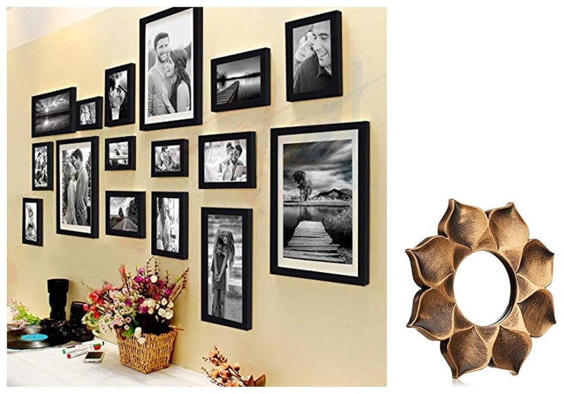 Art Street Art Street Shooting Star Wall Photo Frames for living Room, Set of 16 Photo frames (Black) Lotus Petal Decorative Wall Mirror (Set of 3)(Size - 9 x 9 inch)  - Image 1