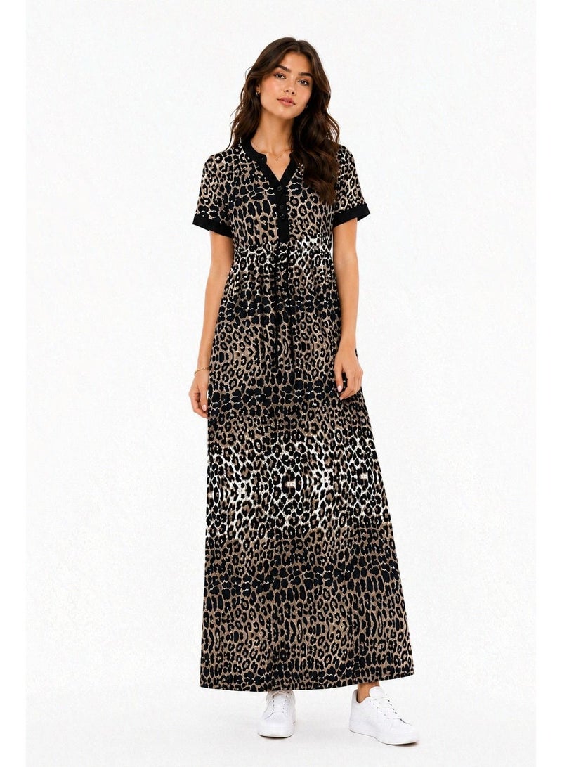 Caesar Women's half-sleeved jalabiya with buttons on the chest and a tie at the waist - Image 1