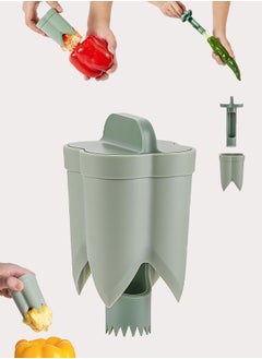 ARCHAEOPTERYX Pepper Corer, Bell Pepper Corer, Vegetable and Fruit Corer, 2 In 1 Fruit Pepper Corer Tool Kitchen Gadgets - Green  - Image 1
