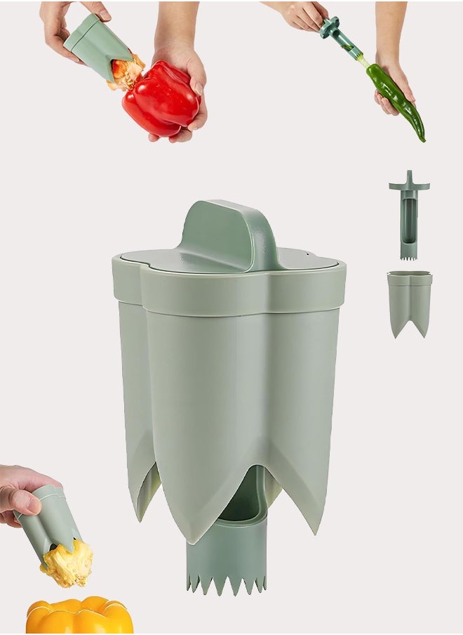 HomKawt - Pepper Corer, Bell Pepper Corer, Vegetable and Fruit Corer, 2 In 1 Fruit Pepper Corer Tool Kitchen Gadgets - Green - Image 1