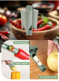 ARCHAEOPTERYX Pepper Corer, Bell Pepper Corer, Vegetable and Fruit Corer, 2 In 1 Fruit Pepper Corer Tool Kitchen Gadgets - Green  - Image 4