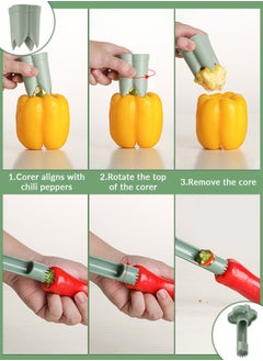 ARCHAEOPTERYX Pepper Corer, Bell Pepper Corer, Vegetable and Fruit Corer, 2 In 1 Fruit Pepper Corer Tool Kitchen Gadgets - Green  - Image 3
