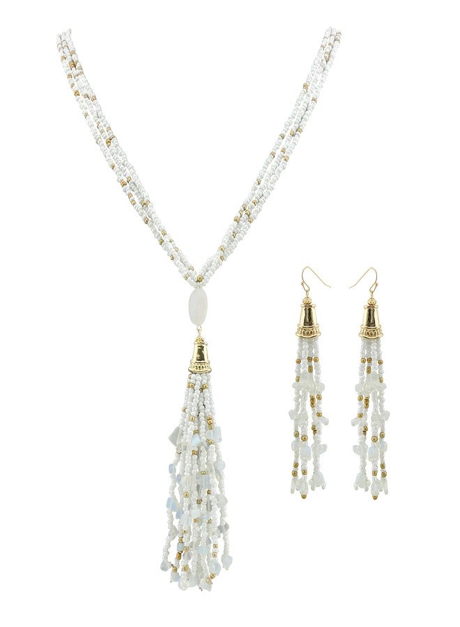 كويريز قلادة أنيقة من خرز الفيروز الصناعي من كويريس للنساء مع أقراط (N0037White) - Image 1