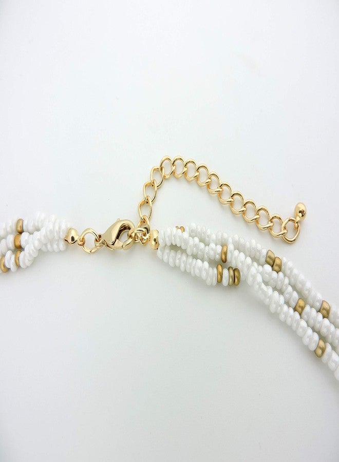 كويريز قلادة أنيقة من خرز الفيروز الصناعي من كويريس للنساء مع أقراط (N0037White) - Image 5