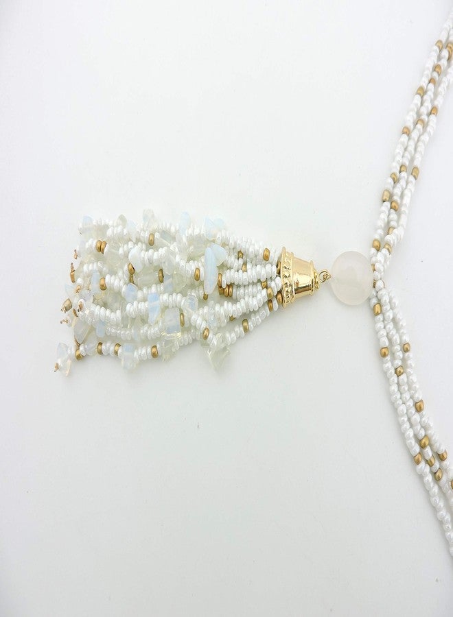 كويريز قلادة أنيقة من خرز الفيروز الصناعي من كويريس للنساء مع أقراط (N0037White) - Image 4