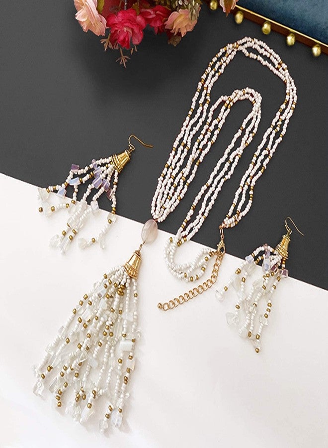 كويريز قلادة أنيقة من خرز الفيروز الصناعي من كويريس للنساء مع أقراط (N0037White) - Image 2