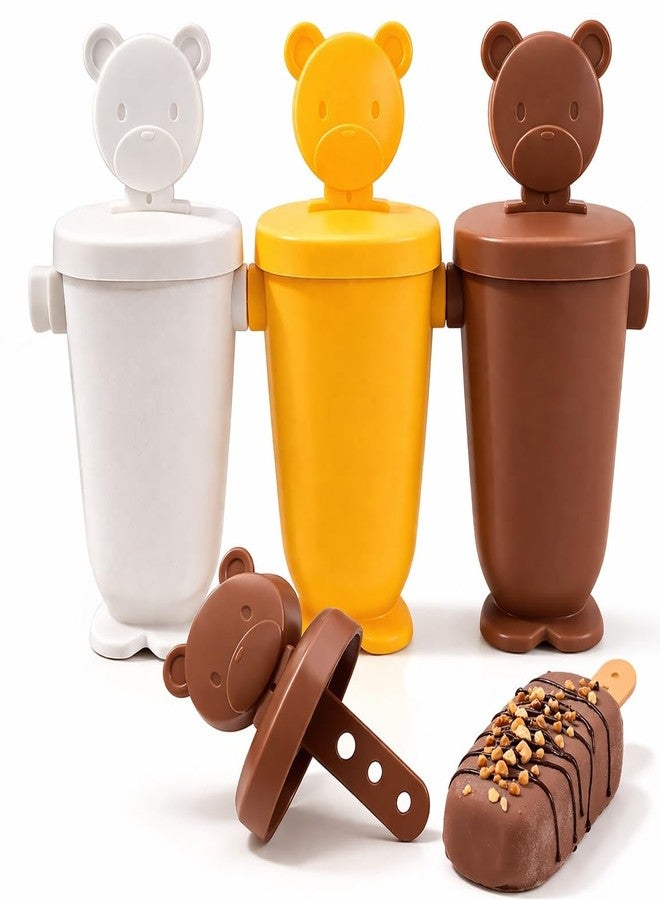 HPK Bear-Shaped Ice Cream/Popsicle Mold – 3 Pack, Silicone/Plastic, Kids & Homemade Frozen Treats - Image 2