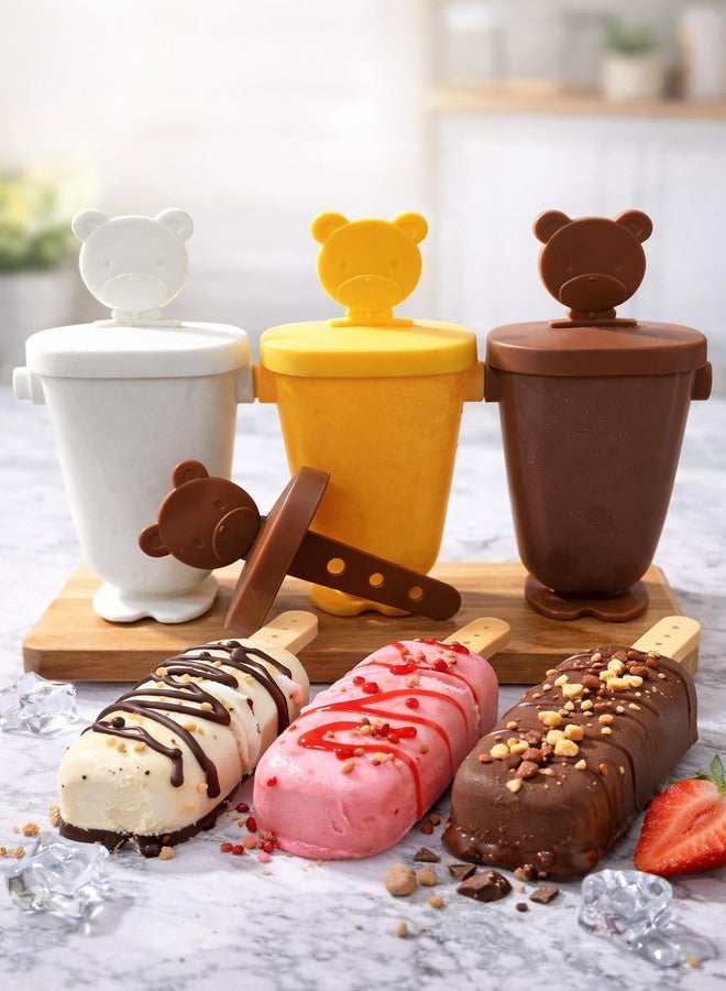 HPK Bear-Shaped Ice Cream/Popsicle Mold – 3 Pack, Silicone/Plastic, Kids & Homemade Frozen Treats - Image 3