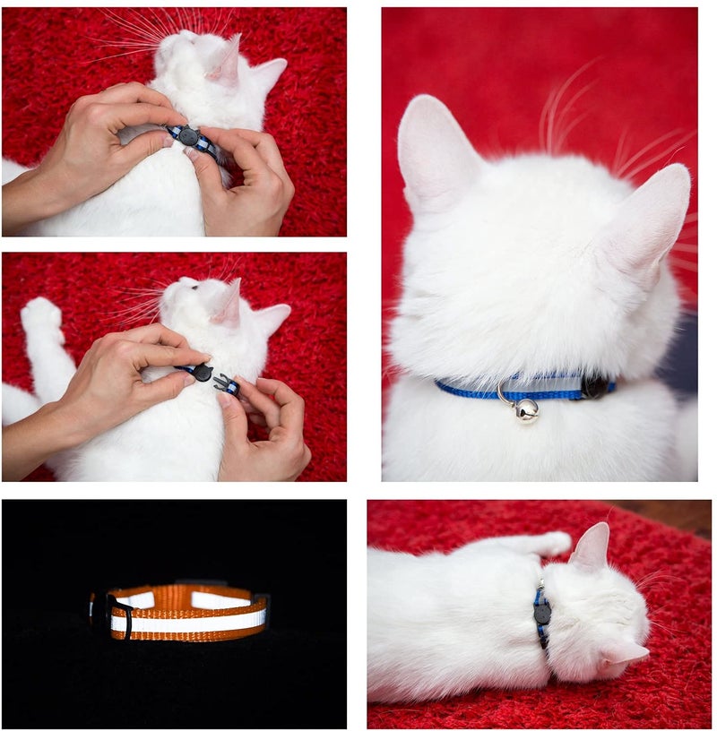 Bemix Pets Reflective Cat Collar with AirTag Holders, Set of 6, with Bells, Solid & Safe Collars for Cats, Nylon, Mixed Colors, Pet Collar, Air Tag Holder, Breakaway Cat Collars Charms - Image 4