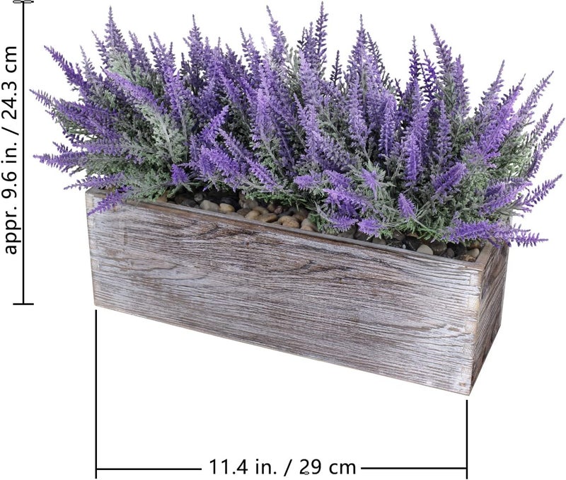 Winlyn Fake Lavender Flower Arrangement in Rustic Rectangular Wood Planter Box Artificial Potted Lavender Plant for Gifts Farmhouse Wedding Centerpiece Kitchen Windowsill Table Shelf Indoor Greenery Decor - Image 2