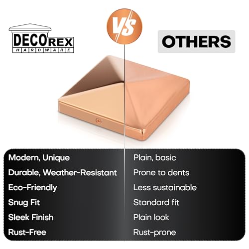 Decorex Hardware Solid Copper Heavy Duty Post Caps 5.5 x 5.5 for Actual 5.5" x 5.5" Wood Posts Corrosion-Resistant Fence Post Cap 2X Matching Copper Plated Screws Weatherproof Post Covers for Porch Deck - Image 4