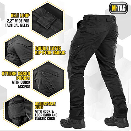 M-Tac Aggressor Flex Tactical Cargo Pants for Men – Durable Rip-Stop Cargo Work Trousers with Reinforced Knees, Stretch Fit and Outdoor Comfort (Black, 38/34) - Image 4