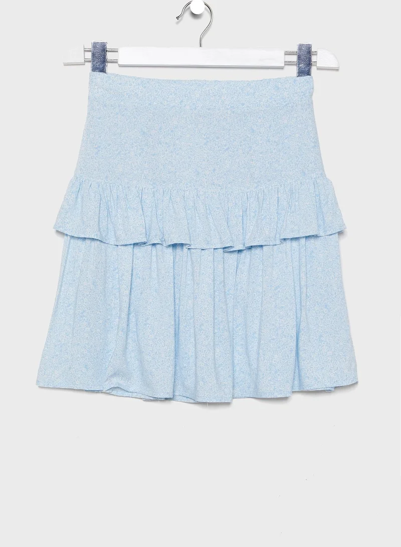 NAME IT Kids Layered Ruffle Trim Printed Skirt