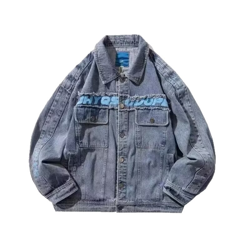 American Retro Versatile Denim Jacket For Men And Women, Motorcycle Trendy Brand Turn-Down Collar Loose Casual Top - Image 5