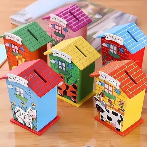 SILLYME 10Pcs Wooden Piggy Banks - Return Gifts Birthday Party For Kids, Colourful Animal Hut Shaped Coin Banks - Return Gift For Kids Birthday Age 6-10 - Image 3