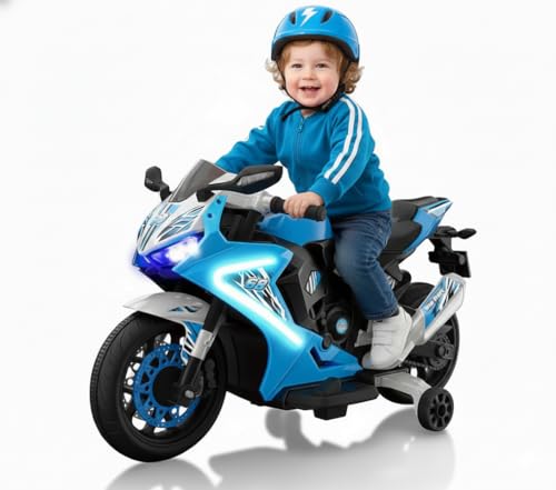 Kid Trax 6V Glow Electric Toddler Kids Motorcycle  Toddler Bike IndoorOutdoor Toys Durable LED Headlights and Body Light Realistc Sounds Kids Ride On Toys Max Weight 65lbs Ages 3 Blue - Image 1