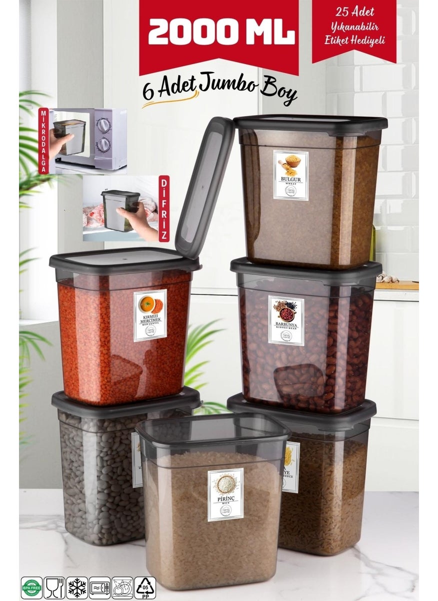 Nandy Home - 6 قطع حاوية تخزين مستطيلة كبيرة الحجم 2000 مل أنثراسيت - Image 1