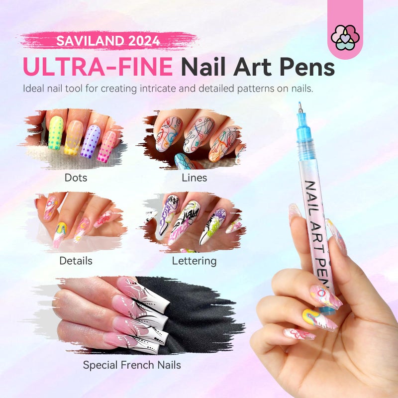 SAVILAND Nail Art Pens Set: 12 Colors 0.5MM 3D Nail Polish Pens Quick Drying Acrylic Paint Nail Art Markers Nail Point Graffiti Dotting Tools Drawing Painting Liner Nail Art Design Pens Home DIY - Image 2