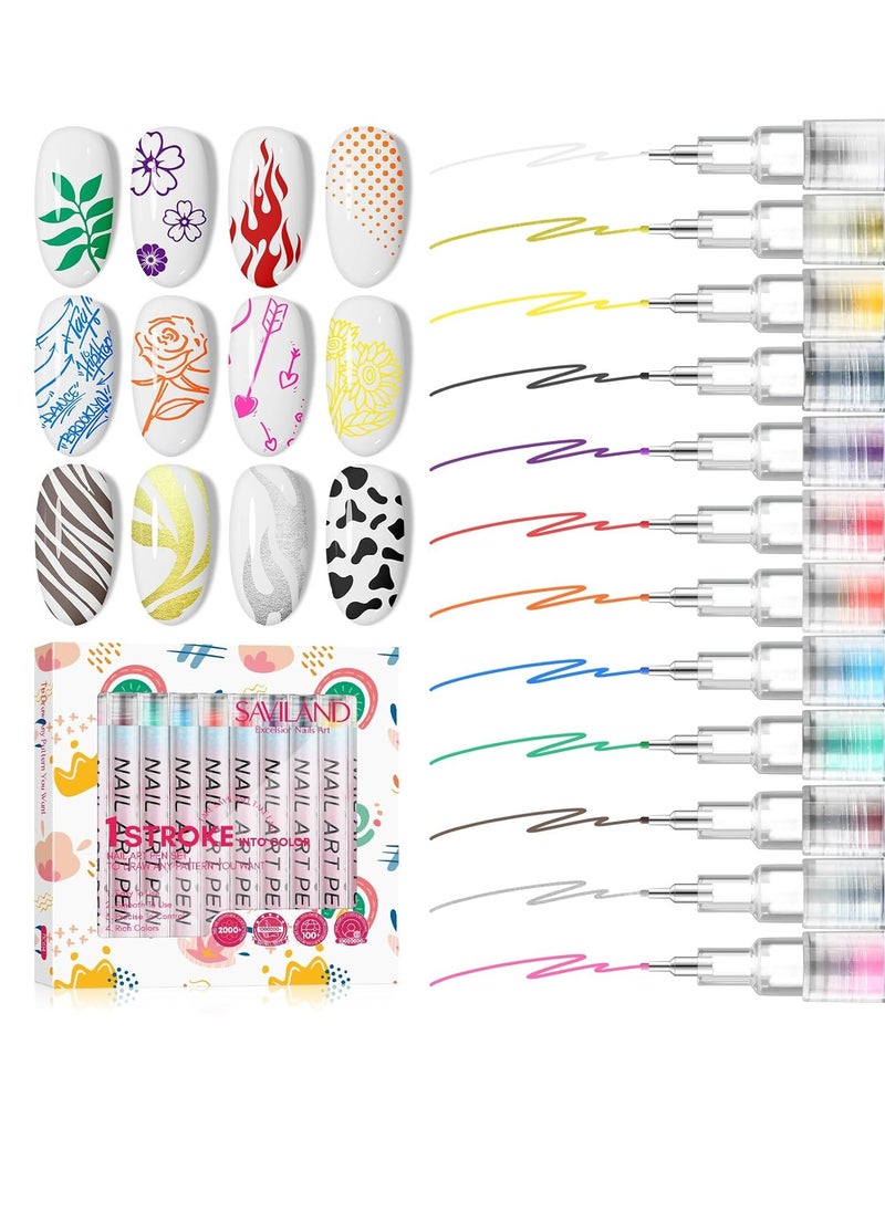 Saviland SAVILAND Nail Art Pens Set: 12 Colors 0.5MM 3D Nail Polish Pens Quick Drying Acrylic Paint Nail Art Markers Nail Point Graffiti Dotting Tools Drawing Painting Liner Nail Art Design Pens Home DIY  - Image 1