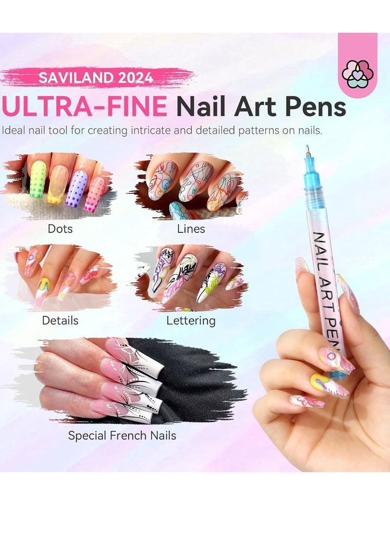 Saviland SAVILAND Nail Art Pens Set: 12 Colors 0.5MM 3D Nail Polish Pens Quick Drying Acrylic Paint Nail Art Markers Nail Point Graffiti Dotting Tools Drawing Painting Liner Nail Art Design Pens Home DIY  - Image 2