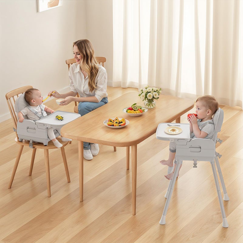 Obee Odee 3-in-1 Portable Baby High Chair for Babies and Toddlers, Convertible Easy Clean Infant Foldable Highchair with Adjustable Legs & Dishwasher Safe Tray, Grey - Image 2