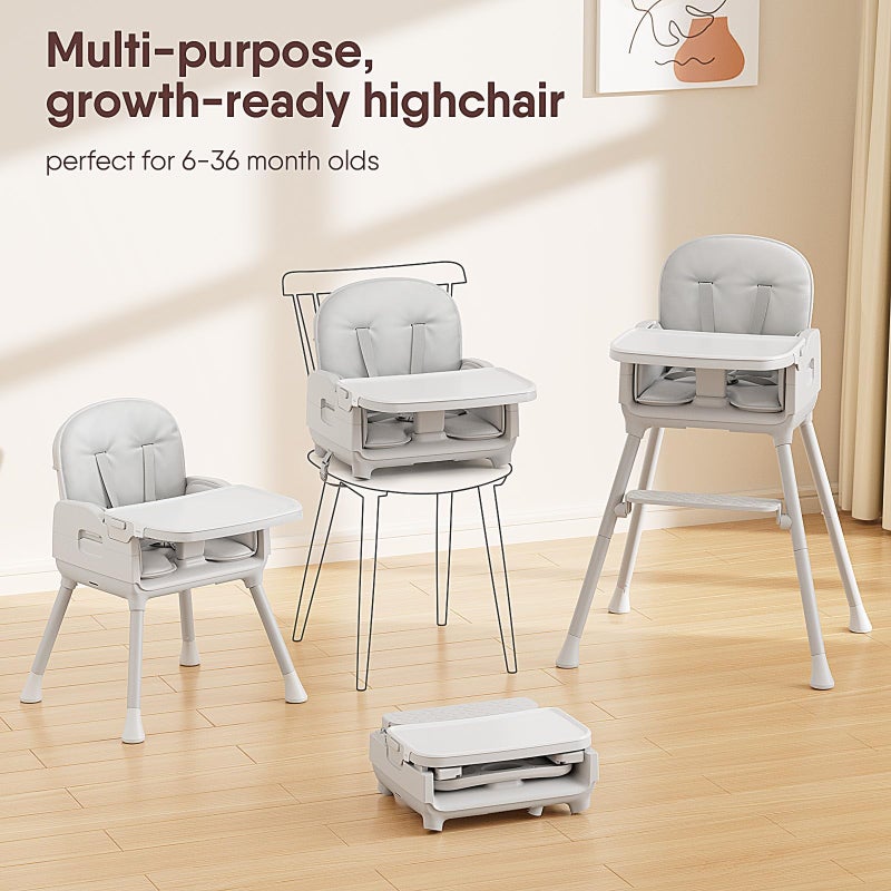 Obee Odee 3-in-1 Portable Baby High Chair for Babies and Toddlers, Convertible Easy Clean Infant Foldable Highchair with Adjustable Legs & Dishwasher Safe Tray, Grey - Image 3