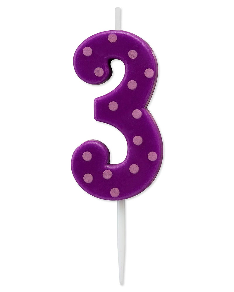 Papyrus Number 3 Birthday Candle Purple Polka Dots 1Count