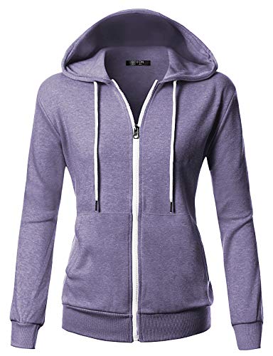 GIVON Women's Lightweight Zip Up Hoodie – Long Sleeve Thin Casual Hooded Jacket, Plus DCF200-LAVENDER-M - Image 2