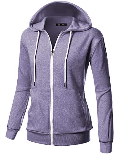 GIVON Women's Lightweight Zip Up Hoodie – Long Sleeve Thin Casual Hooded Jacket, Plus DCF200-LAVENDER-M - Image 1