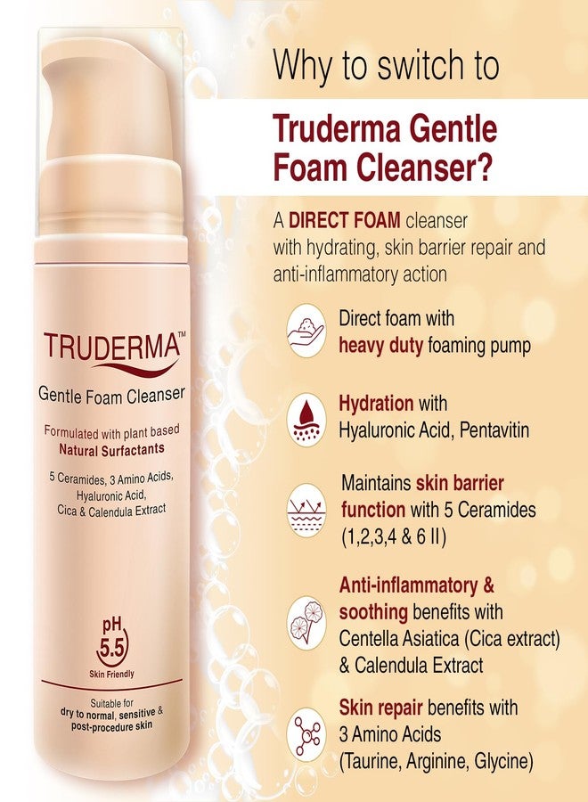 Regaliz Truderma Gentle Foam Cleanser | With Ceramides, Hyaluronic Acid, CICA & Calendula Extract | Gentle Foaming Face Wash for Sensitive, Dry & Normal Skin | 140 ml - Image 1