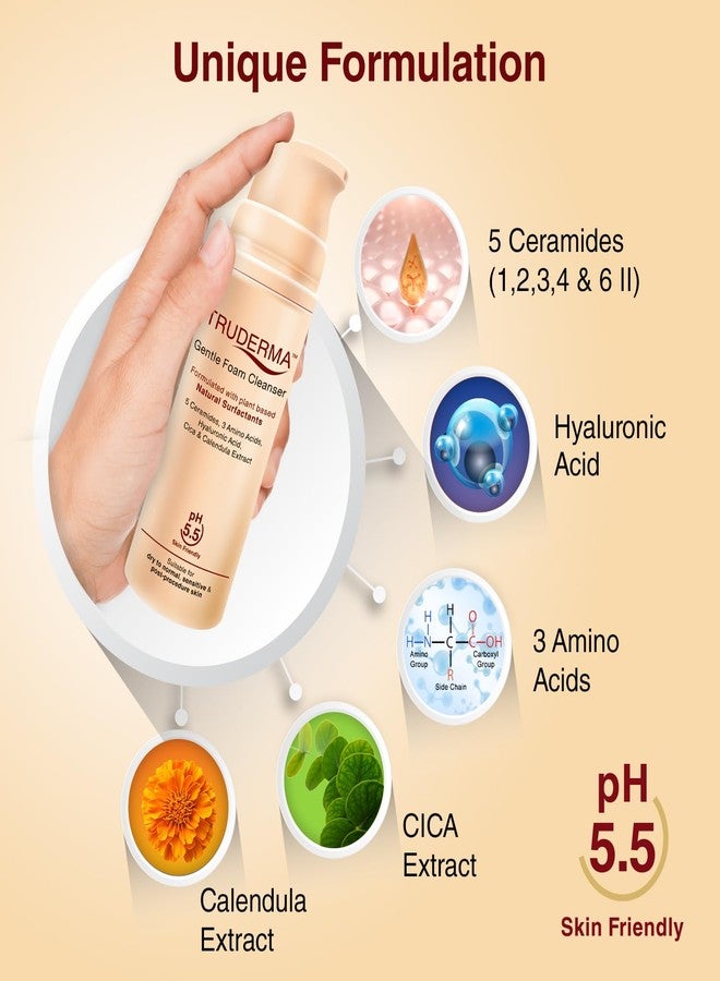 Regaliz Truderma Gentle Foam Cleanser | With Ceramides, Hyaluronic Acid, CICA & Calendula Extract | Gentle Foaming Face Wash for Sensitive, Dry & Normal Skin | 140 ml - Image 2