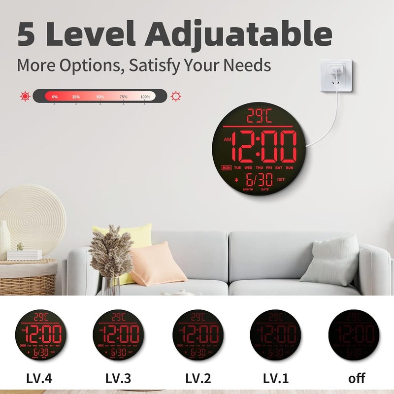 Mee 2ou 10 Inch Digital Wall Clock with Night Light, Alarm, Remote Control, 11 RGB Colours, Auto Brightness, Temperature Display, Date & Day of the Week, Modern Electric LED Wall Clock for Bedroom and - Image 5